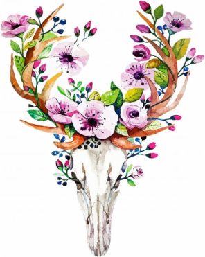 Flowering Deer Skull Paint By Numbers