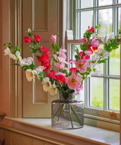 Hollyhocks In Vase Art Paint By Numbers