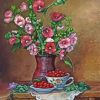 Artistic Hollyhocks In Vase Paint By Numbers