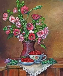 Artistic Hollyhocks In Vase Paint By Numbers