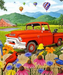 Red Truck And Flowers Paint By Numbers