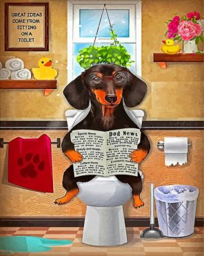 Adorable Dog In Toilet Paint By Numbers