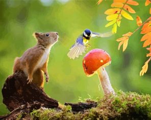 Cute Squirrel And Bird Paint By Numbers