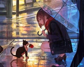 Anime Girl With Cat Paint By Numbers