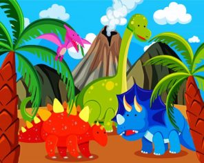 Dinosaurs Cartoon Paint By Numbers