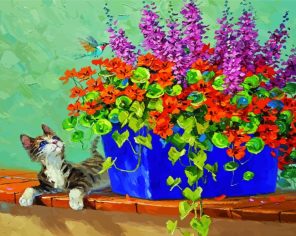 Cat And Flowers Paint By Numbers