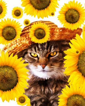 Cat With Sunflowers Paint By Numbers