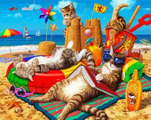 Kitties Enjoying Beach Paint By Numbers