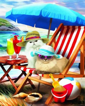 Cats With Hats On Beach Paint By Numbers