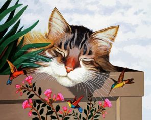 Kitty And Hummingbird Paint By Numbers