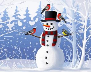 Snowman With Birds Paint By Numbers