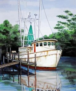 White Shrimp Boat Paint By Numbers