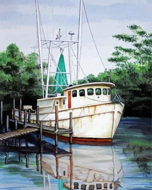 White Shrimp Boat Paint By Numbers