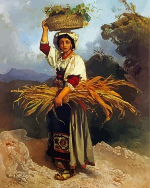 Woman Carrying Bascket Paint By Numbers