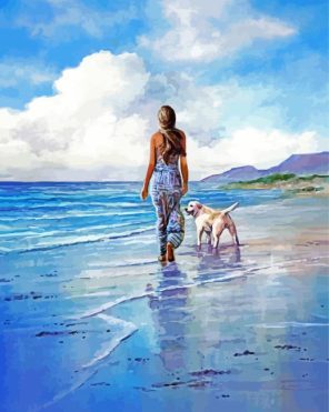 Girl Walking With Her Dog Paint By Numbers