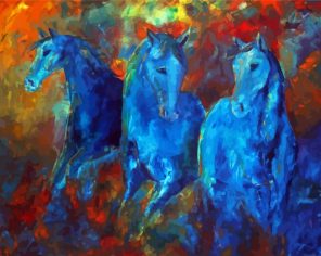 Abstract Blue Horses Paint by Numbers