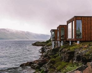 Aurora Fjord Cabins Paint By Numbers