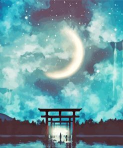 Chinese Temple With Moon And Clouds paint by numbers