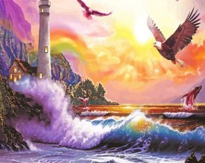 Lighthouse Eagle Seascape paint by numbers