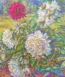 White Peonies Garden Paint By Numbers