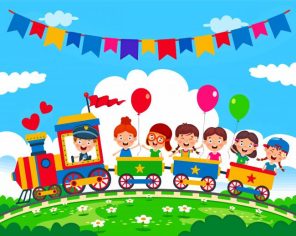 Children Train Paint by Numbers