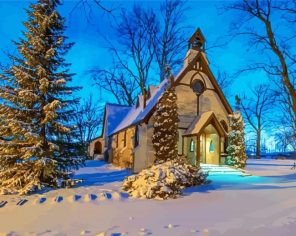 Church In Winter Paint by Numbers