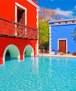 Colorful Buildings Hacienda paint by numbers