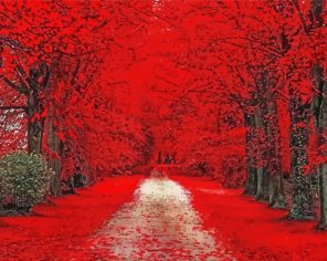 Red Trees And Road paint by numbers