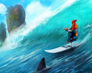 Rooster Surfing By Shark paint by numbers