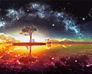 Trees And Galaxy Paint By Paintings