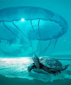 Turtle And Jellyfish In The Sky paint by numbers