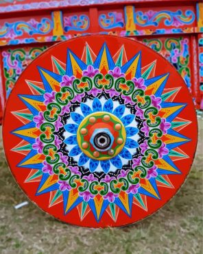 Colorful Ox Cart Wheel paint by numbers