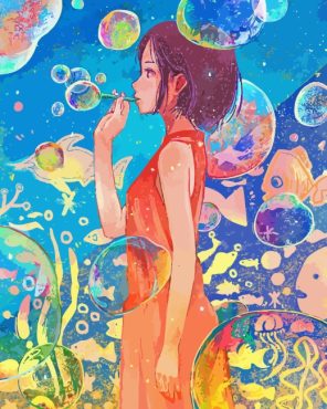 Girl Blowing Bubble Paint By Numbers