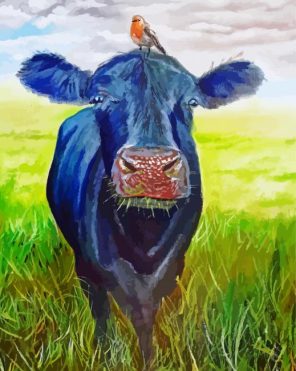 Black Cow With Bird paint by numbers