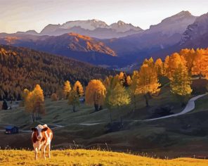 Cute Cows Fall Scene paint by numbers