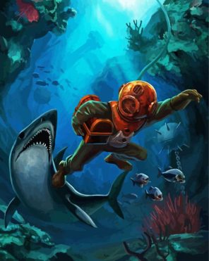 Diver And Shark paint by numbers