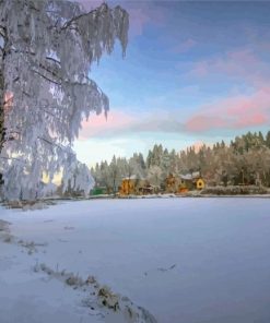 Frozen Tree Lake Landscape paint by numbers