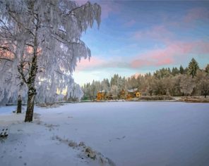 Frozen Tree Lake Landscape paint by numbers