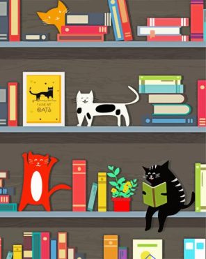 Cats In Bookshelves Art Paint By Numbers