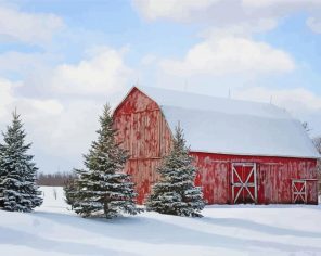 Barn Red With Snow paint by numbers