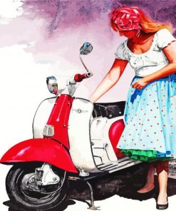 Lady And Red Lambretta Paint By Numbers