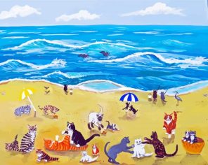 Cat Playing In The Beach Paint By Numbers