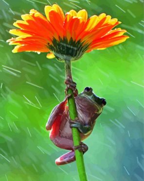 Frog Using Flowers As An Umbrella Paint By Numbers