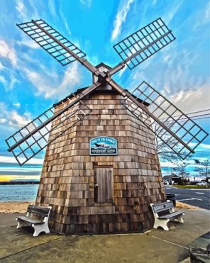 Hamptons Wind Mill Beach Paint By Numbers