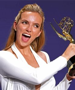 Jodie Comer Holding Emmys Paint By Numbers