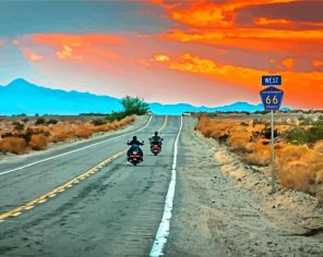 Motorcycles In Route 66 At Sunset Paint By Numbers