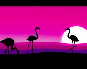 Pink Scenery And Flamingo Paint By Numbers