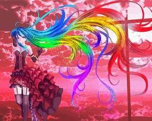 Rainbow Anime Girl Paint By Numbers