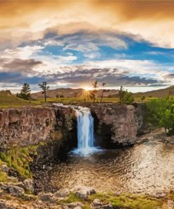 Red Waterfall Mongolian Paint By Numbers