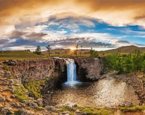 Red Waterfall Mongolian Paint By Numbers